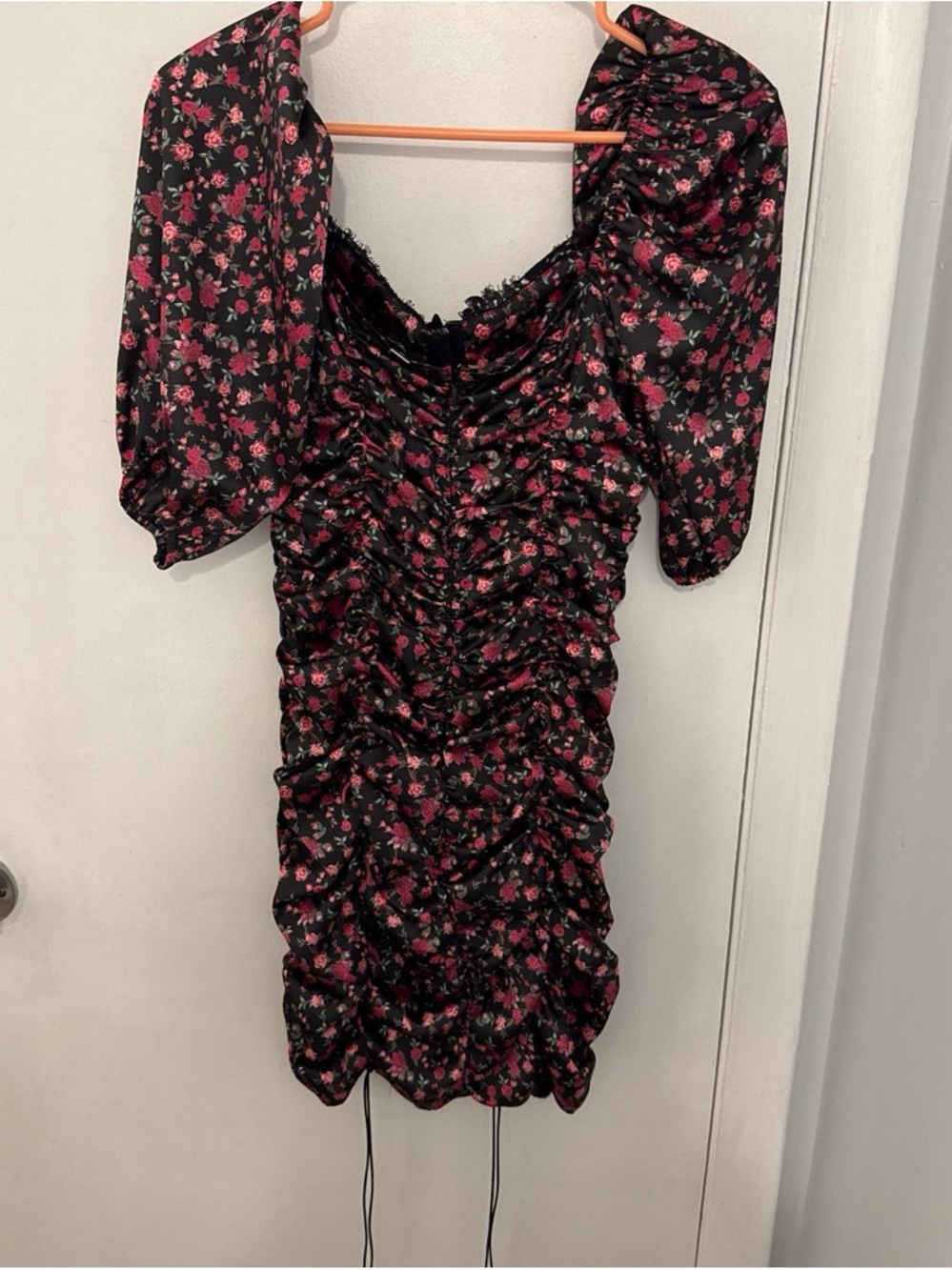 For Love & Lemons Black Mini Dress with Pink Floral Print - Picture 2 of 2
